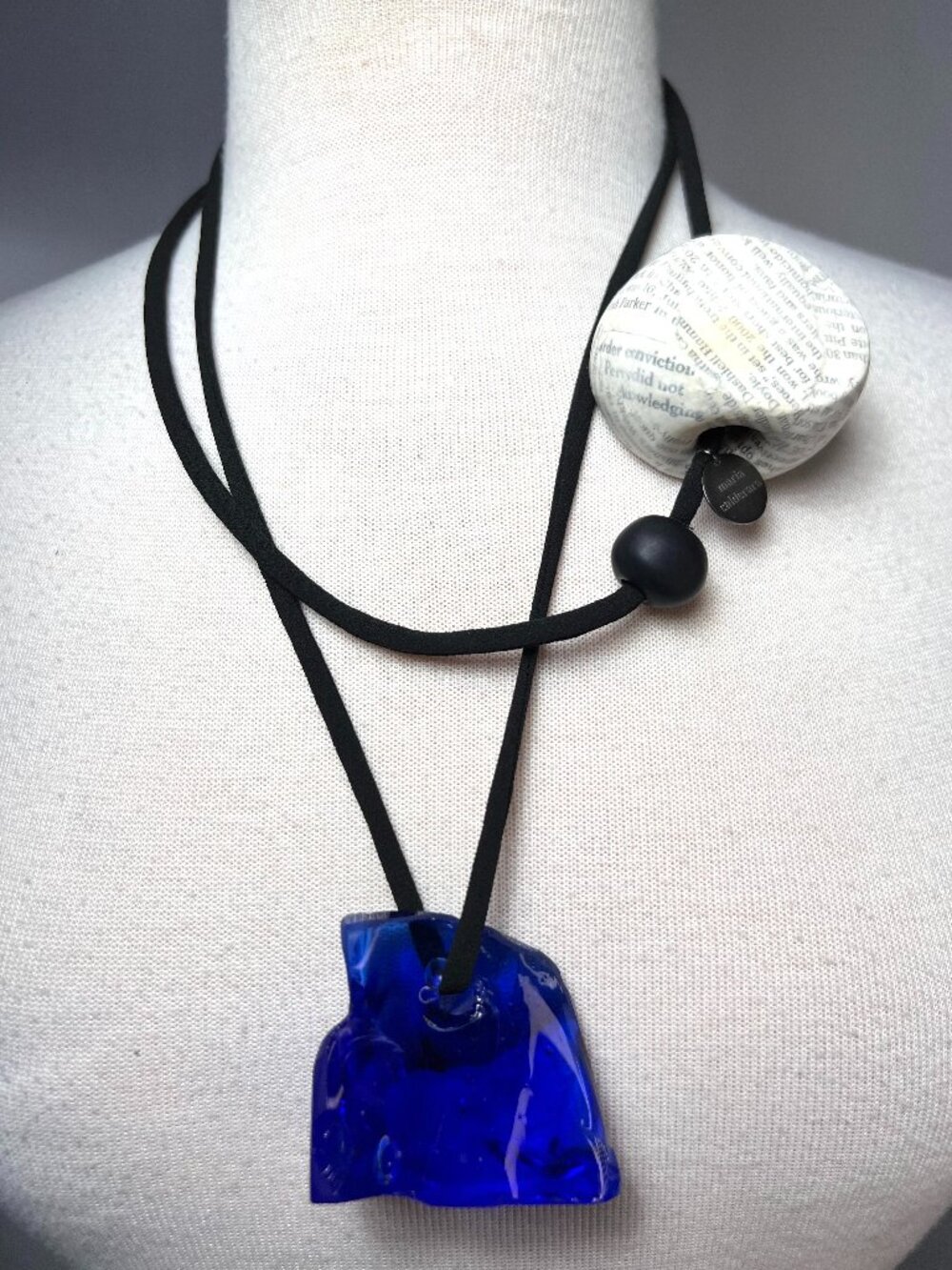 MARIA CALDERARA SS 24 Paper Mache/Cobalt Blue Murano Glass Necklace NWT